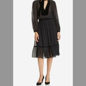 FRAME Velvet Trim Polka Dot Silk Dress